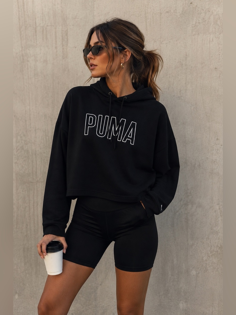 Puma Black Oversized Logo Hoodie Pullover | Size L